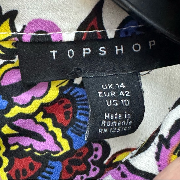 Topshop Floral Ruffle Mock Neck Blouse Size 10 - Picture 7 of 10
